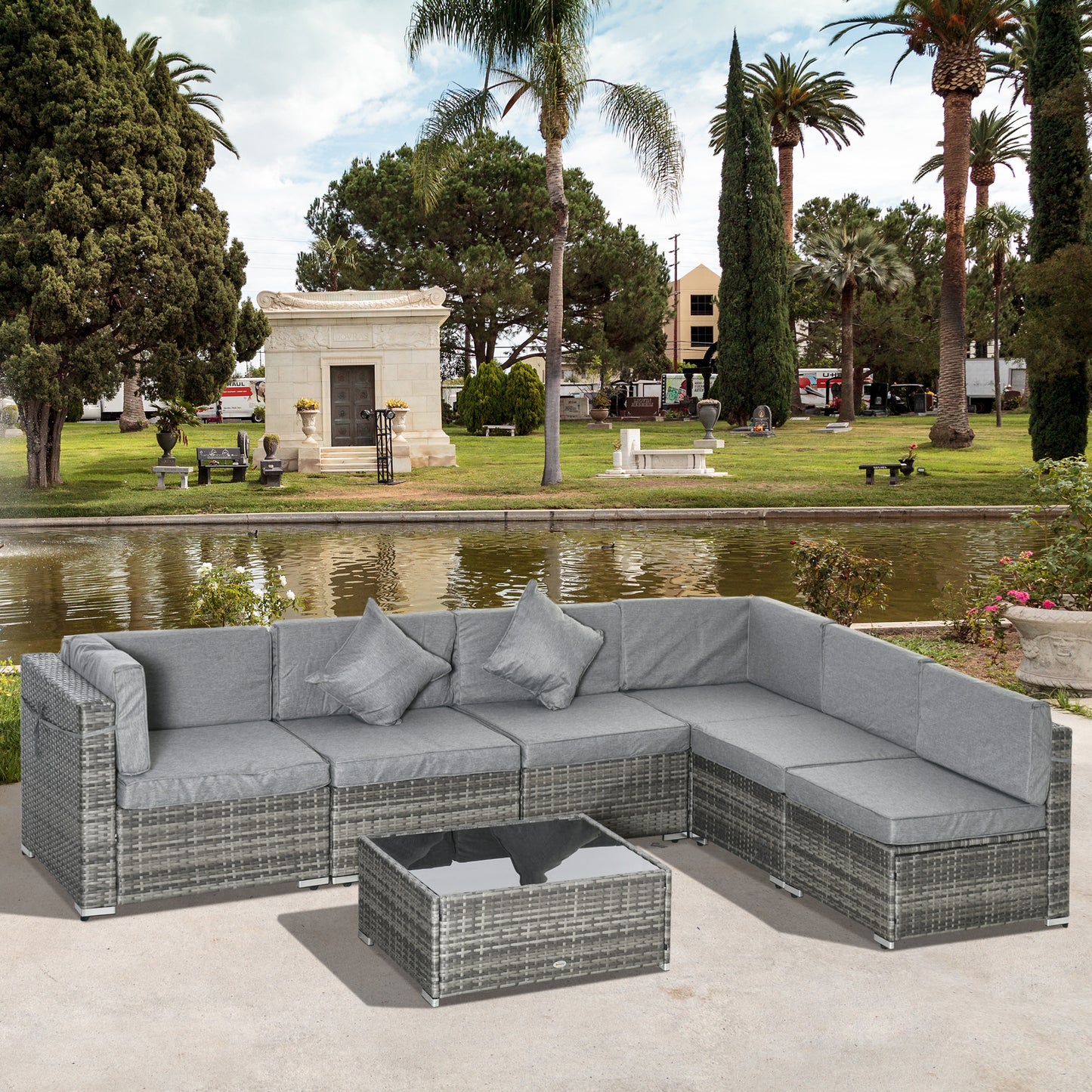7 Pcs Garden Furniture Pe Rattan Wicker Sofa Sectional Grey