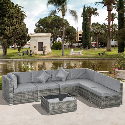 7 Pcs Garden Furniture Pe Rattan Wicker Sofa Sectional Grey