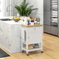 Kitchen Cart on Wheels, Rolling Kitchen Island Cart with Wood Top, Towel Rack, Drawer and Shelf for Dining Area, White