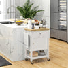 Kitchen Cart on Wheels, Rolling Kitchen Island Cart with Wood Top, Towel Rack, Drawer and Shelf for Dining Area, White