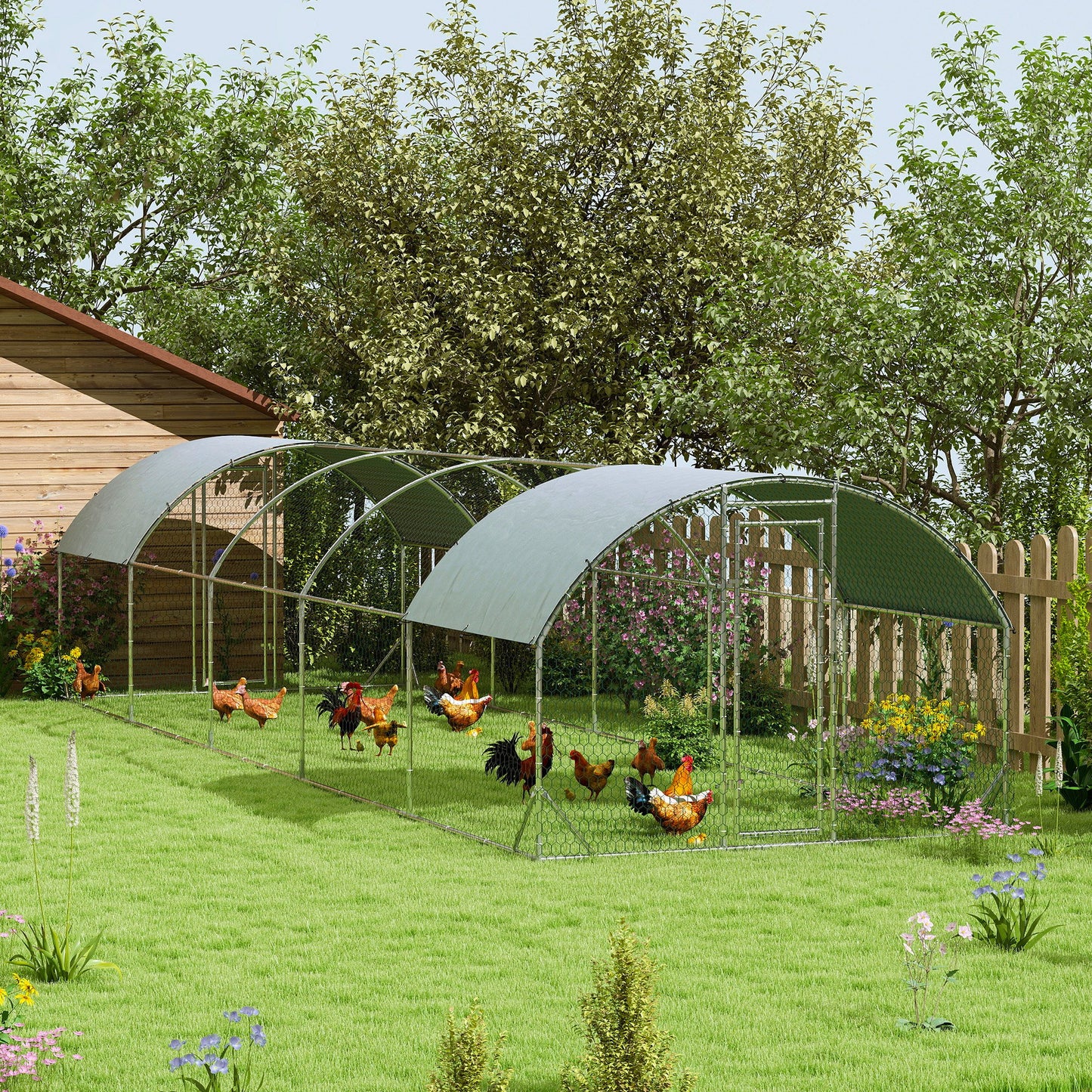 Galvanized Large Metal Chicken Coop Cage Walk-in Enclosure Poultry Hen Run House Playpen Rabbit Hutch with Cover for Outdoor Backyard