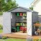 8' x 6' Plastic Garden Storage Shed with Latch Door, Vents, Sloped Roof, Dark Grey
