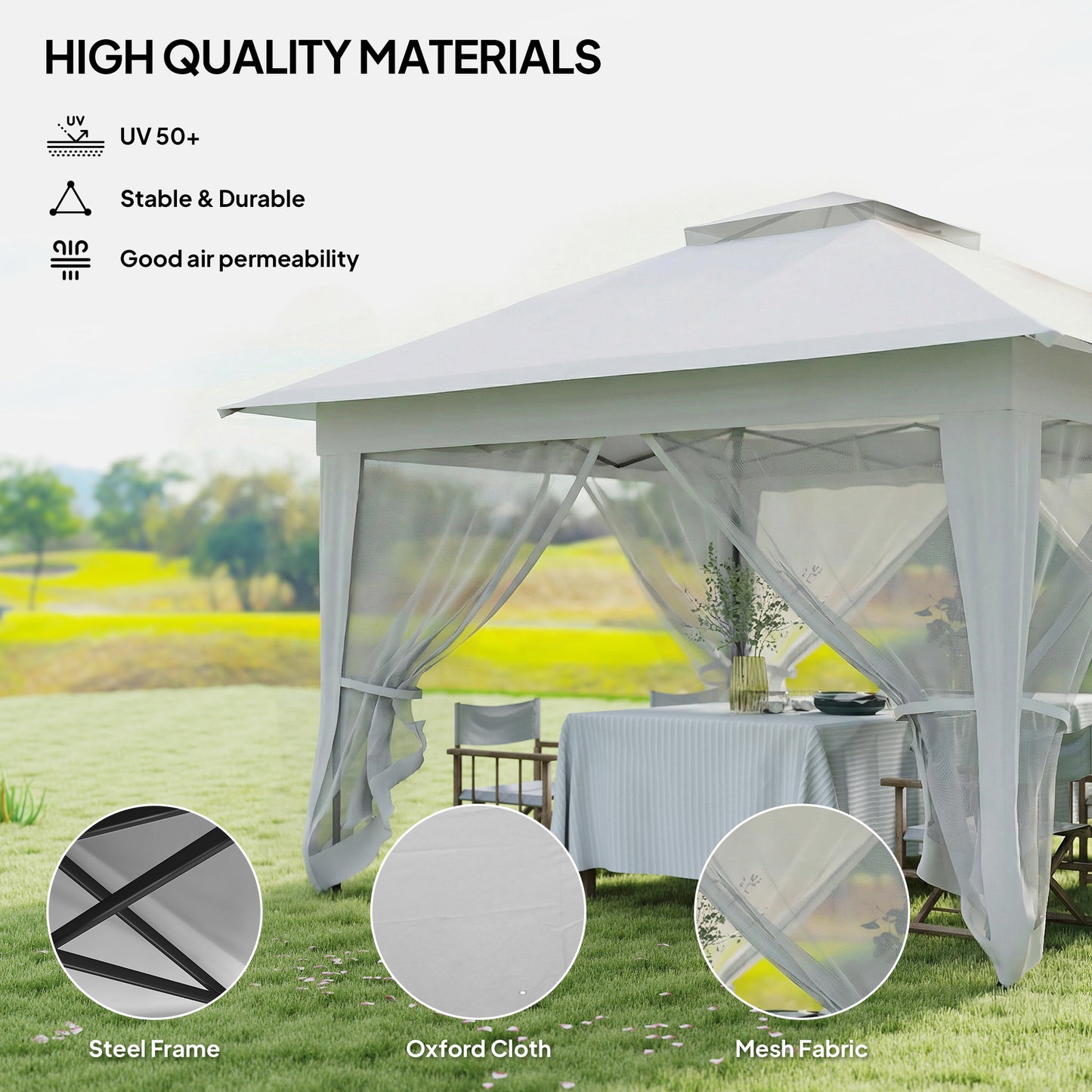 12' x 12' Foldable Pop-up Party Tent Instant Canopy Sun Shade Gazebo Shelter Steel Frame Oxford w/ Roller Bag, Light Grey