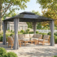 10' x 12' Outdoor Hardtop Gazebo Canopy w/ Double PC Roof, Steel Frame, Nettings, Curtains for Garden Lawn Deck, Grey