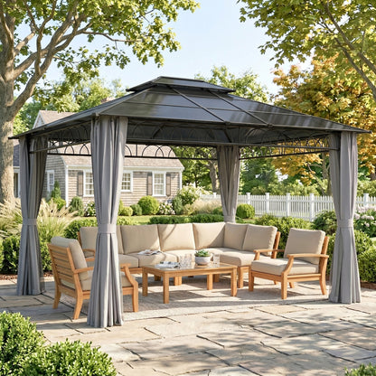 10' x 12' Grey Hardtop Gazebo with Double PC Roof