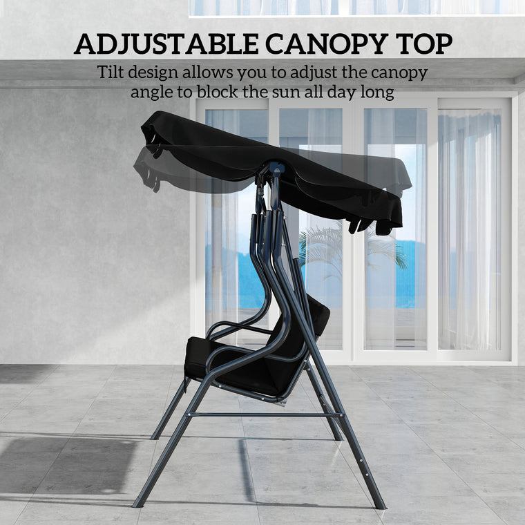 3-Seater Porch Swing with Adjustable Canopy & Cushion