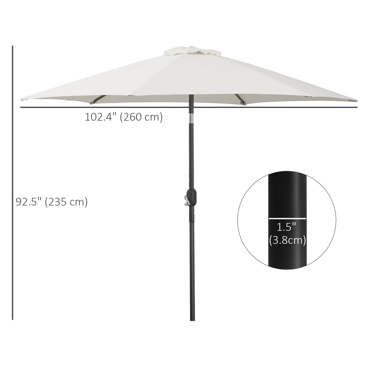 8.5' Cream White Round Aluminum Parasol with Crank Handle