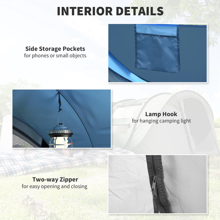 Blue 4-Person Pop-Up Camping Tent with Carry Bag