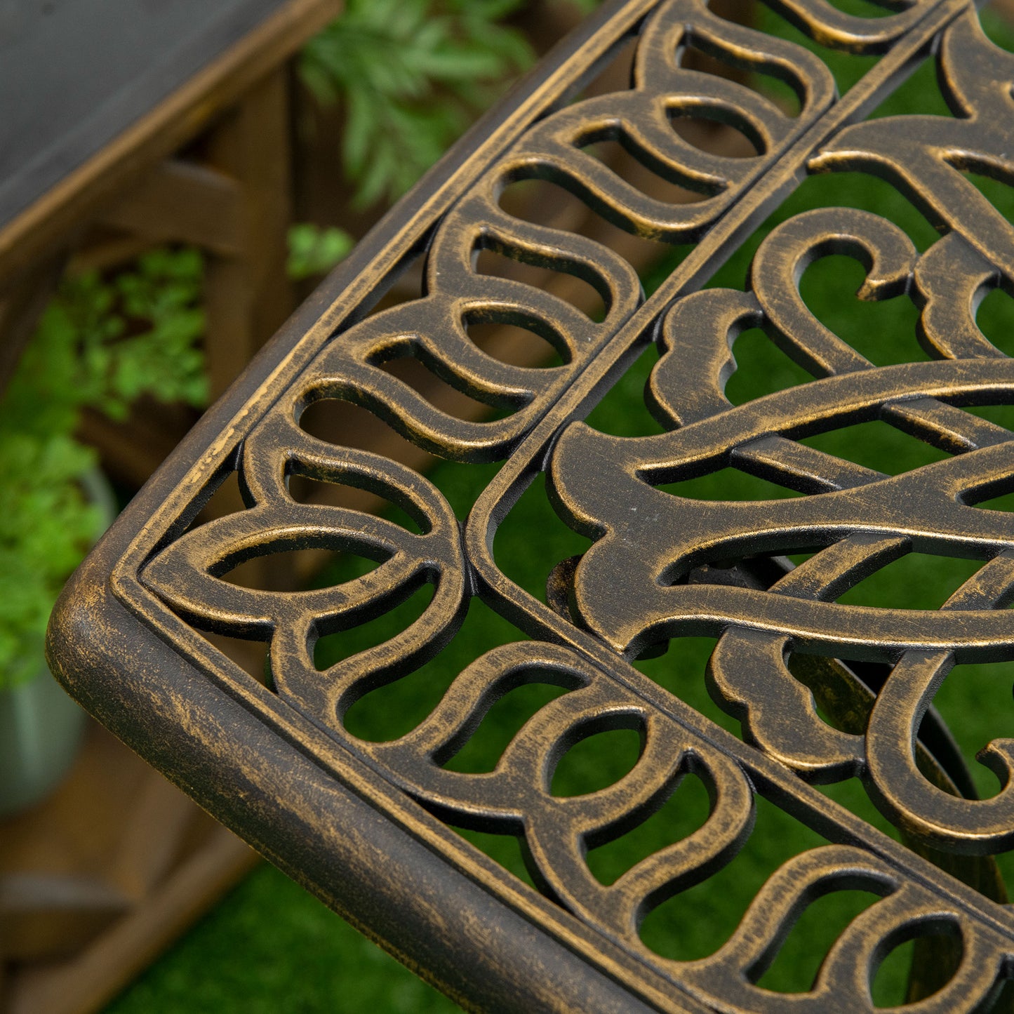 Aluminium Outdoor Side Table with Umbrella Hole, 21" Square Patio Coffee Table End Table, Bronze