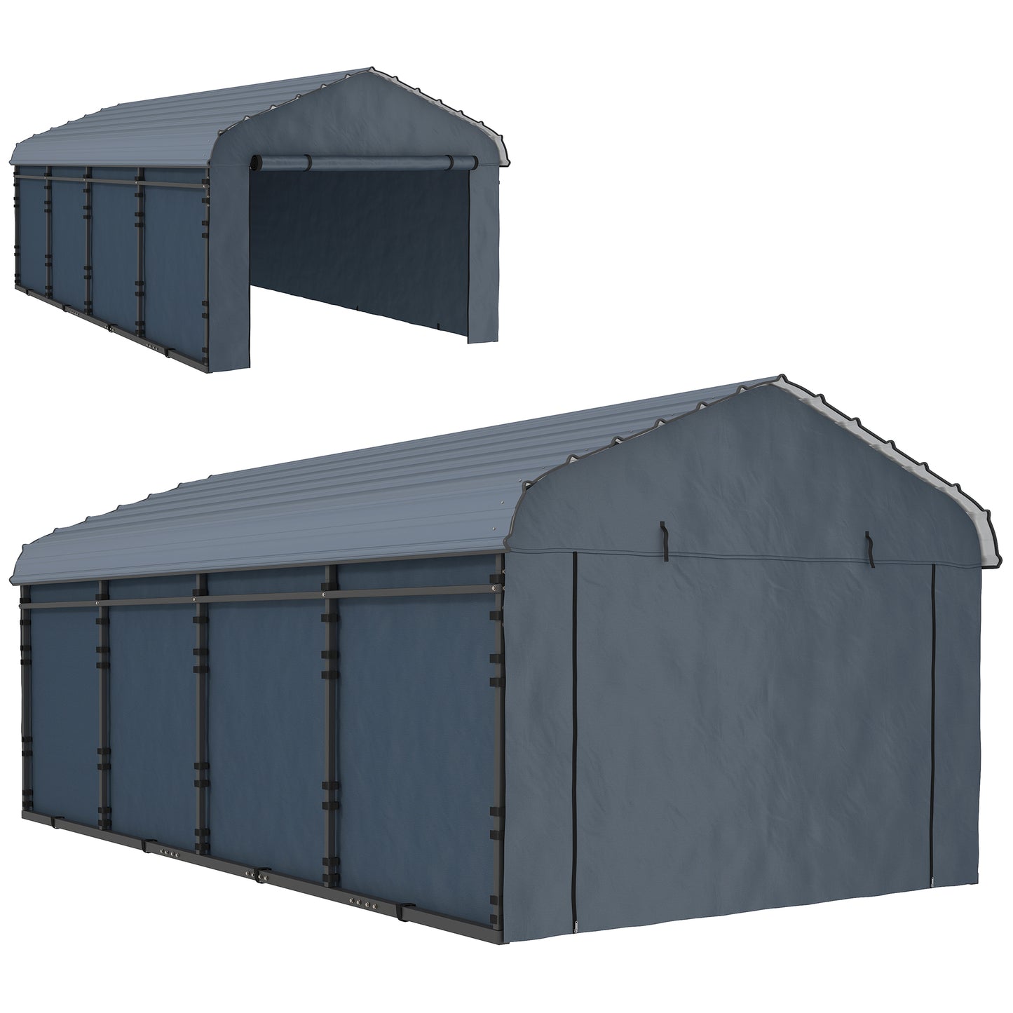 Metal Carport, Heavy Duty Garage Car Shelter with Galvanized Metal Roof and Removable Sidewalls, Light Grey