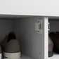 Entryway Bench with Cushion, Hidden Storage, Adjustable Shelves and Shutter Doors, 35.4" Shoe Bench, White