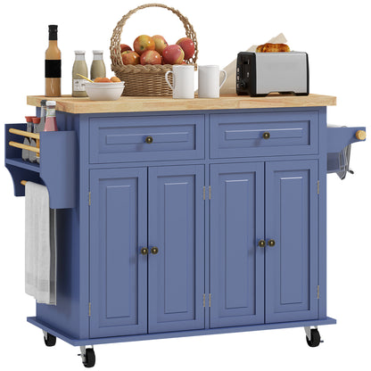 Rolling Kitchen Island Cart with Wood Top - Navy Blue