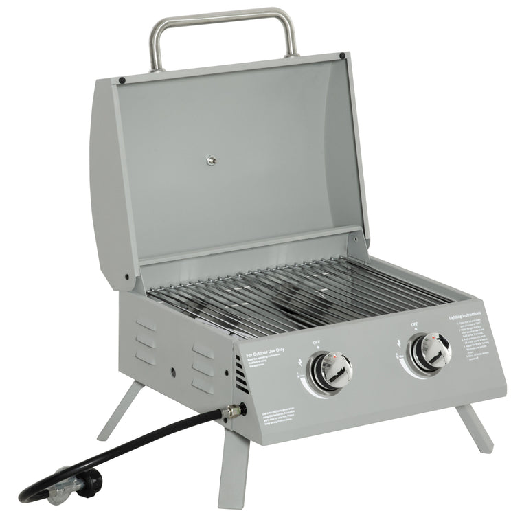 2-Burner Silver Propane Gas Grill with Foldable Legs & Lid