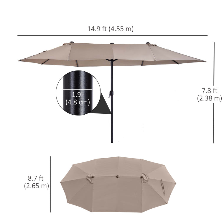 15' x 8.7' Tan Umbrella with Twin Canopy & Lift Crank