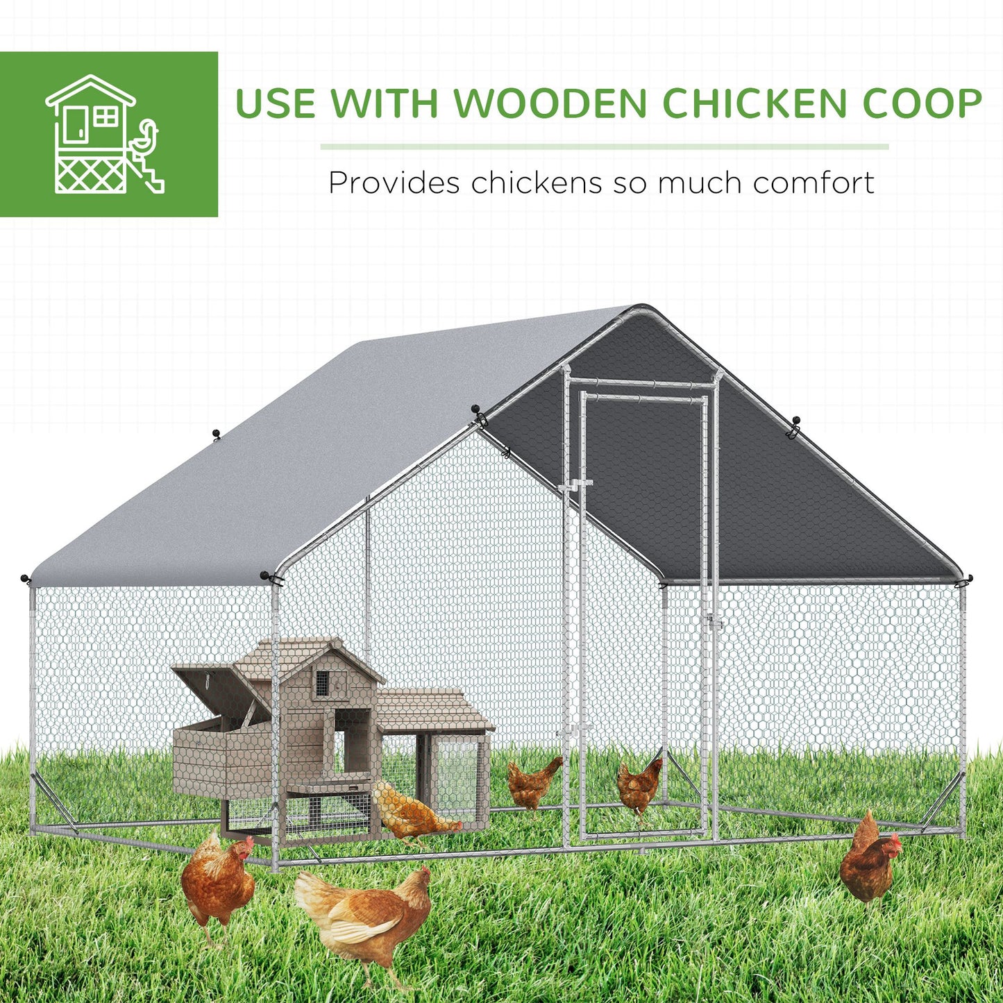 9.8' x 6.6' x 6.6' Chicken Coop Cage, Outdoor Hen House w/Cover & Lockable Door
