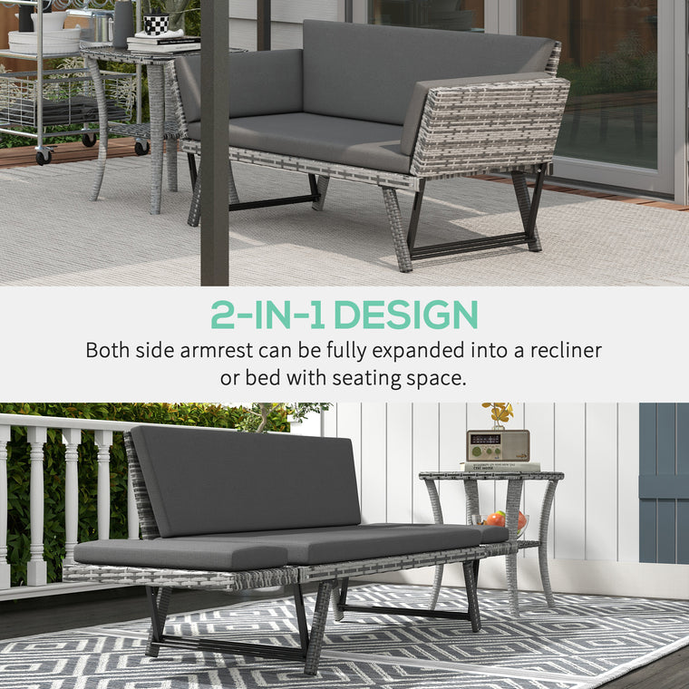 Convertible Wicker Loveseat Grey Patio Chaise Lounge