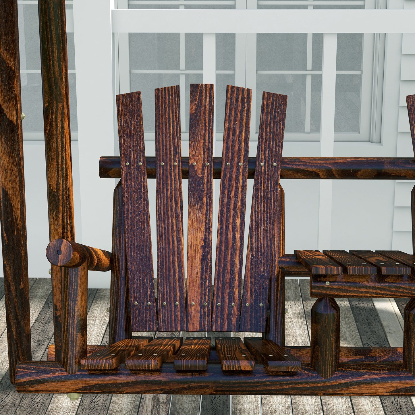 Wooden 2-Seat A-Frame Porch Swing Rustic Patio Bench Outdoor Furniture w/ Table