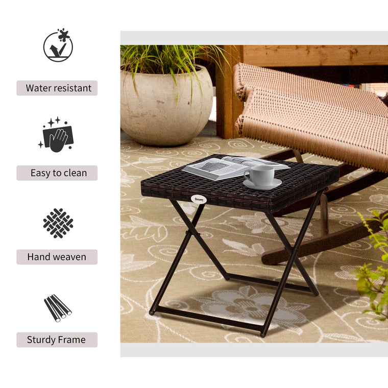 15.75" Brown Wicker Folding Side Table