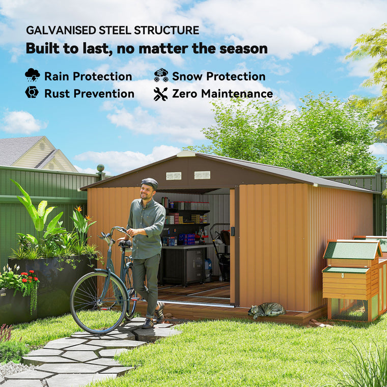 11' x 13' Metal Storage Shed with Double Doors and Foundation Kit