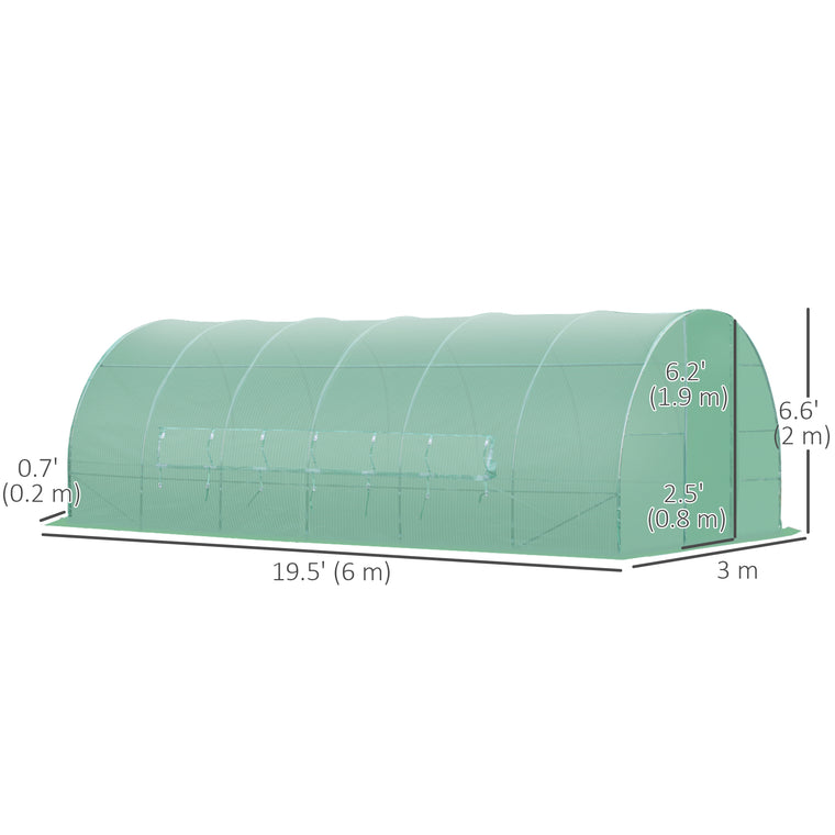 20' x 10' x 6.6' Green Heavy Duty Tunnel Greenhouse