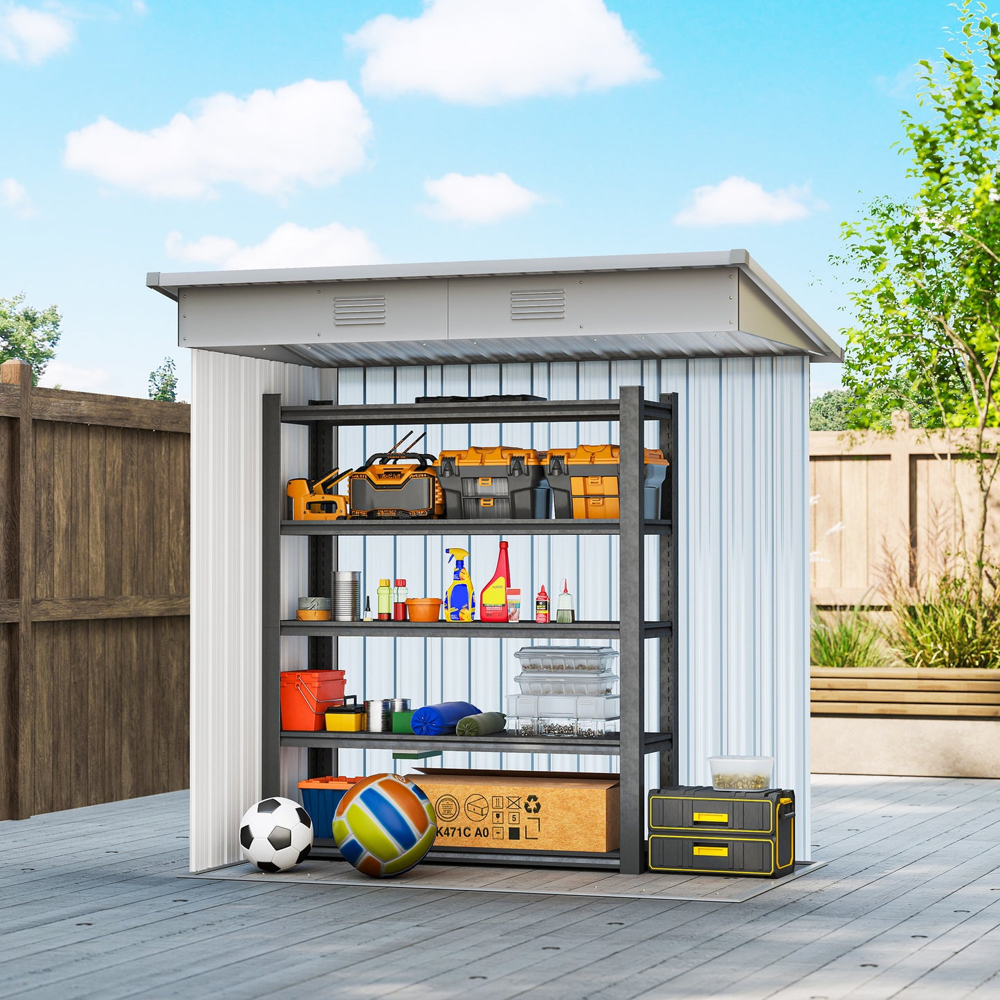 6' x 4' Outdoor Storage Shed, Metal Garden Tool Storage House Organizer with Lockable Sliding Doors and Vents for Backyard Patio Lawn, Light Grey