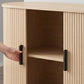 Fluted Sideboard Buffet Cabinet, 55" Mid Century Coffee Bar Cabinet with Sliding Doors and Adjustable Shelves, Natural