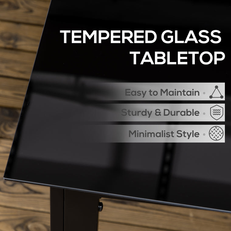 59" Aluminum Dining Table with Glass Tabletop