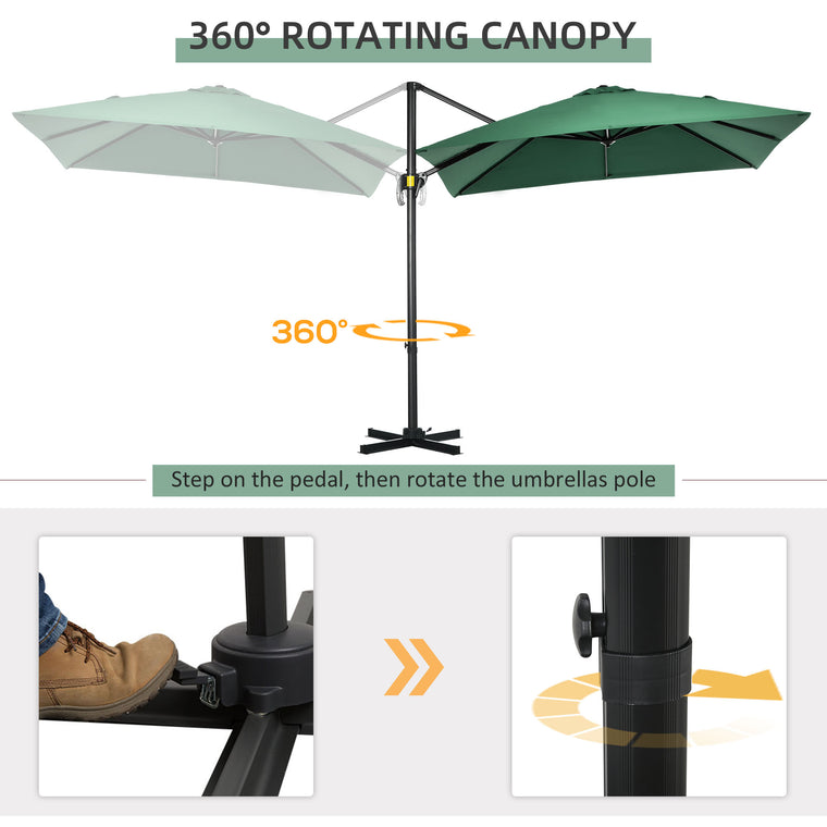 8' x 8' Green Square Cantilever Umbrella with 360° Rotation