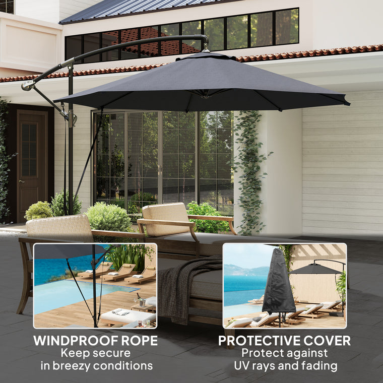 9.5' Grey Cantilever Umbrella with Wind Strap & Cover