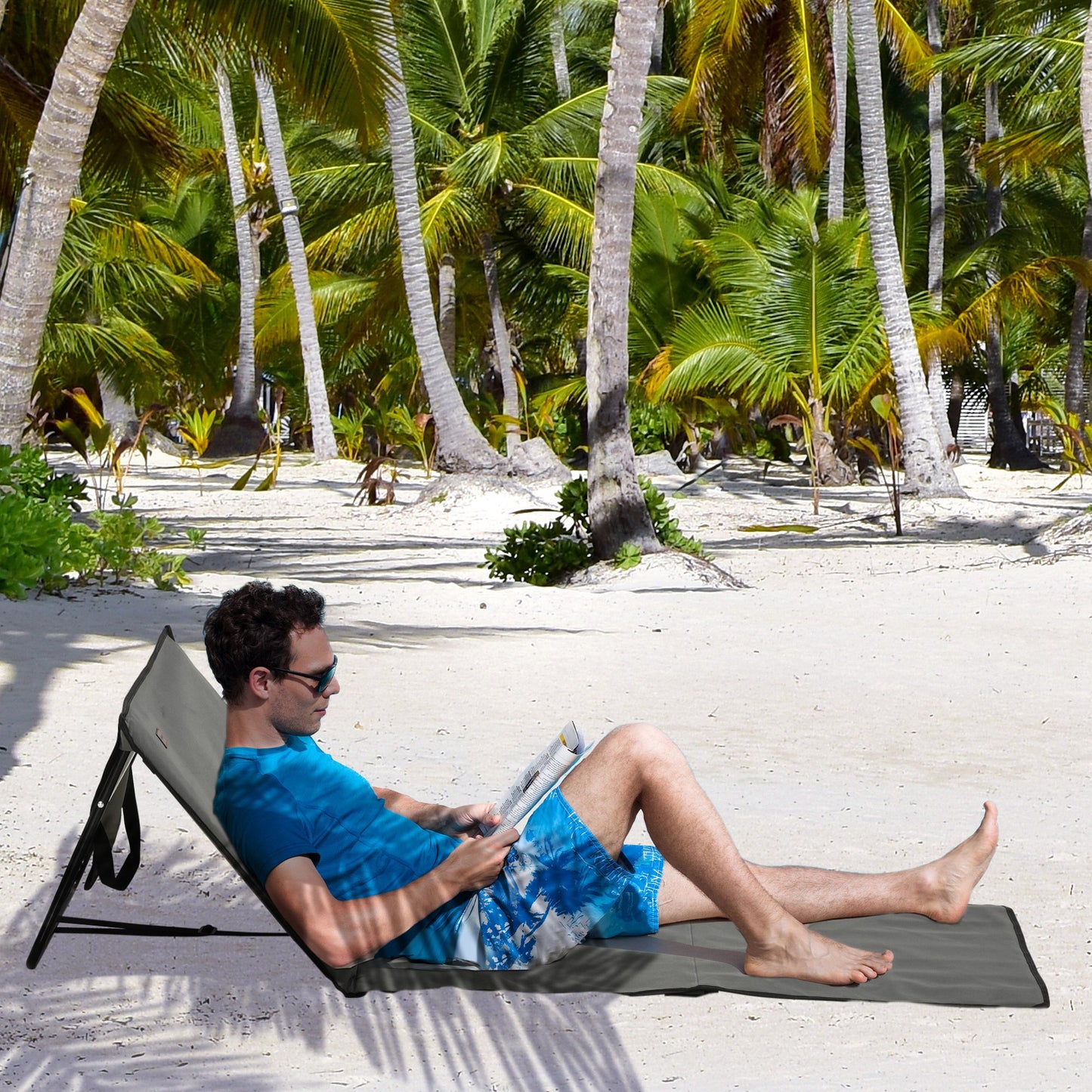 Set of 2 Foldable Lounge Chairs with Carry Strap, Adjustable Backrest, Grey