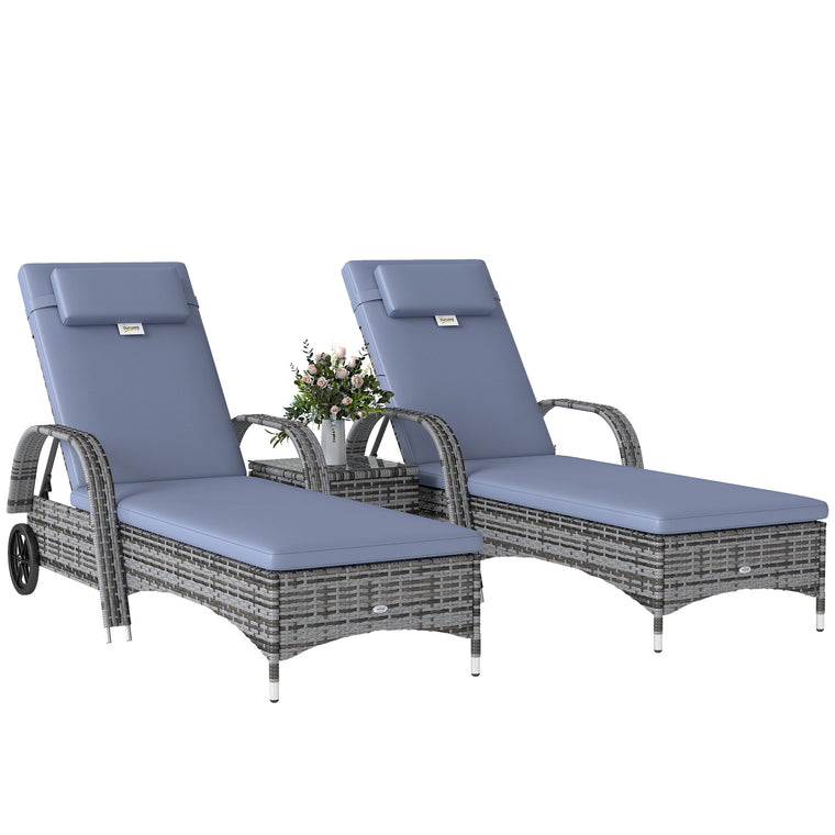 Grey 3-Piece Wicker Lounger Set with Table