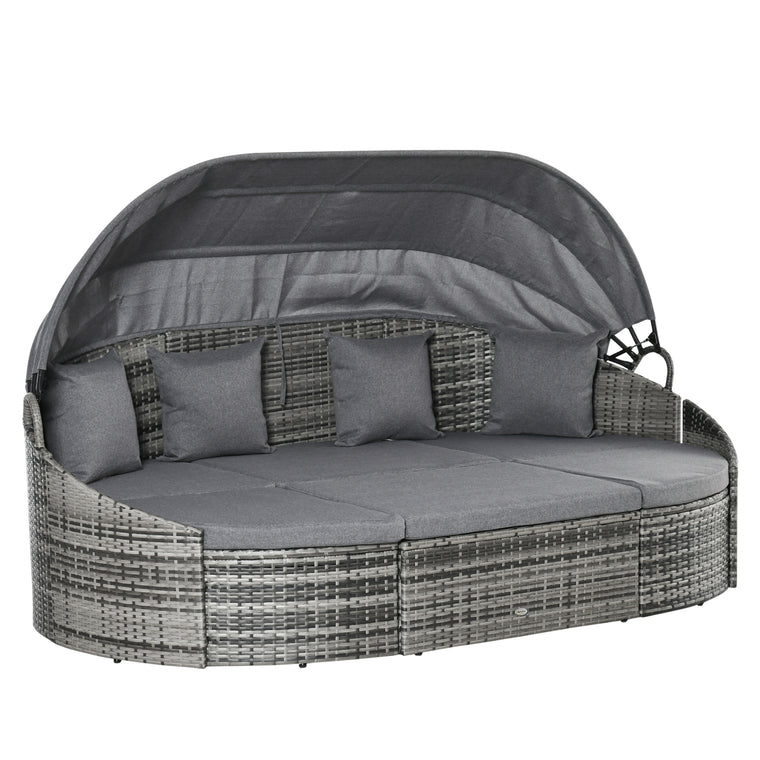 Grey 4-Piece Wicker Round Daybed Lounge Set