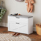 Shoe Storage Bench with Flip Drawer and Lift Top Storage, Entryway Bench with Seat Cushion for Hallway, White