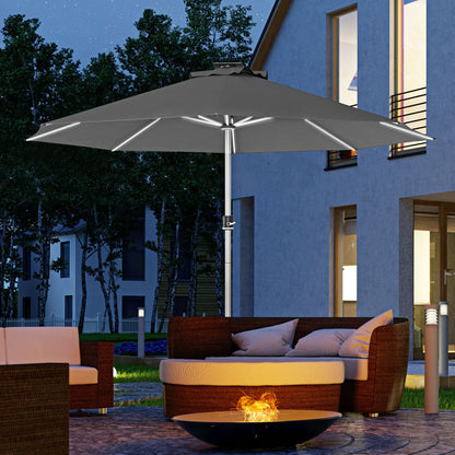 Charcoal Grey LED Patio Umbrella with Solar & USB Charging