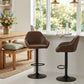 Adjustable Bar Stools Set of 2, Swivel Barstools with Footrest and Back, PU Leather and Steel Round Base, Coffee