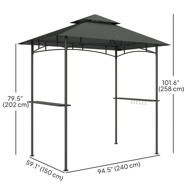 8' x 5' Dark Grey Grill Gazebo with Side Shelves