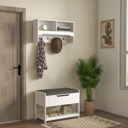 Hall Tree Coat Rack with Shoe Storage Bench - White