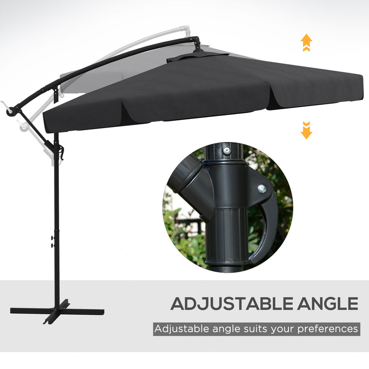 11FT Black Cantilever Umbrella with Cross Base & 8 Ribs