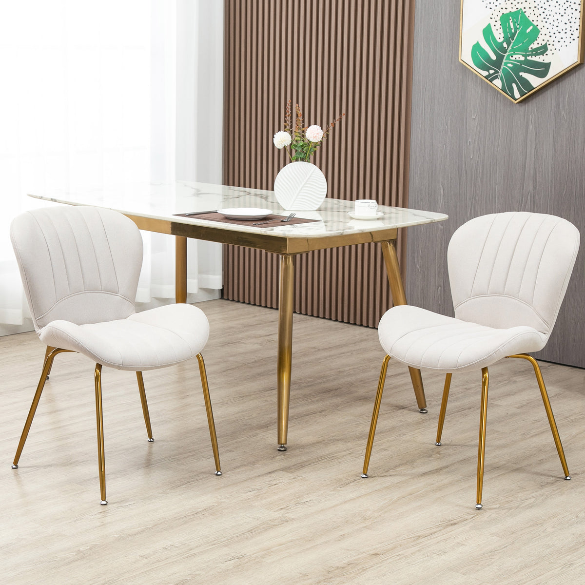 Dining Chairs Set of 2, Modern Accent Chair with Cushioned Backrest, Upholstery for Living Room, Cream White