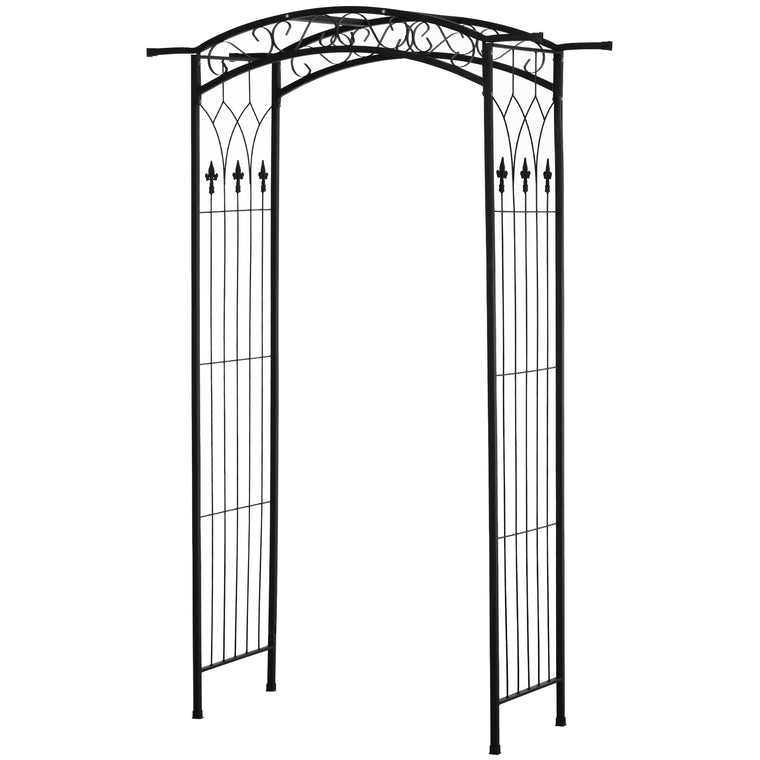 7FT Black Garden Arbor with Scrollwork Trellis