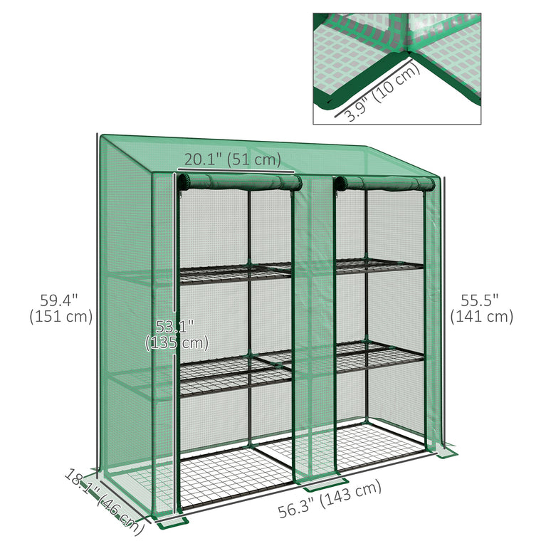 56.3" x 18.1" x 59.4" Mini Greenhouse with 3-Tier Shelves