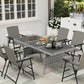 75" Outdoor Dining Table for 6-8, Wicker Patio Table with Storage Shelf and WPC Slatted Top for Balcony, Grey