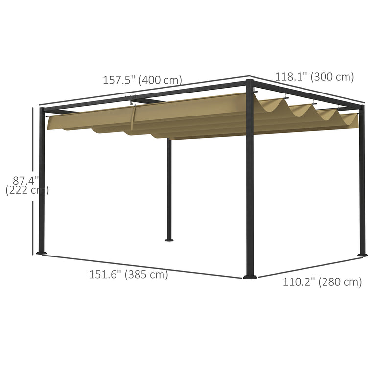13' x 10' Khaki Patio Pergola with Retractable Canopy