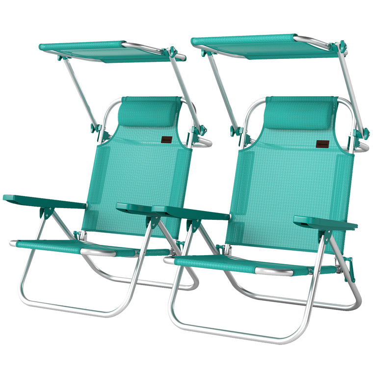 2-Piece Folding Beach Chairs with Adjustable Canopy