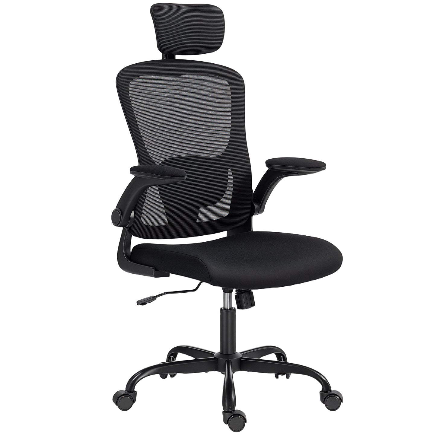 Ergonomic Office Chair, Mesh Desk Chair with Adjustable Headrest, Lumbar Support and Height, Flip-Up Armrests, Black