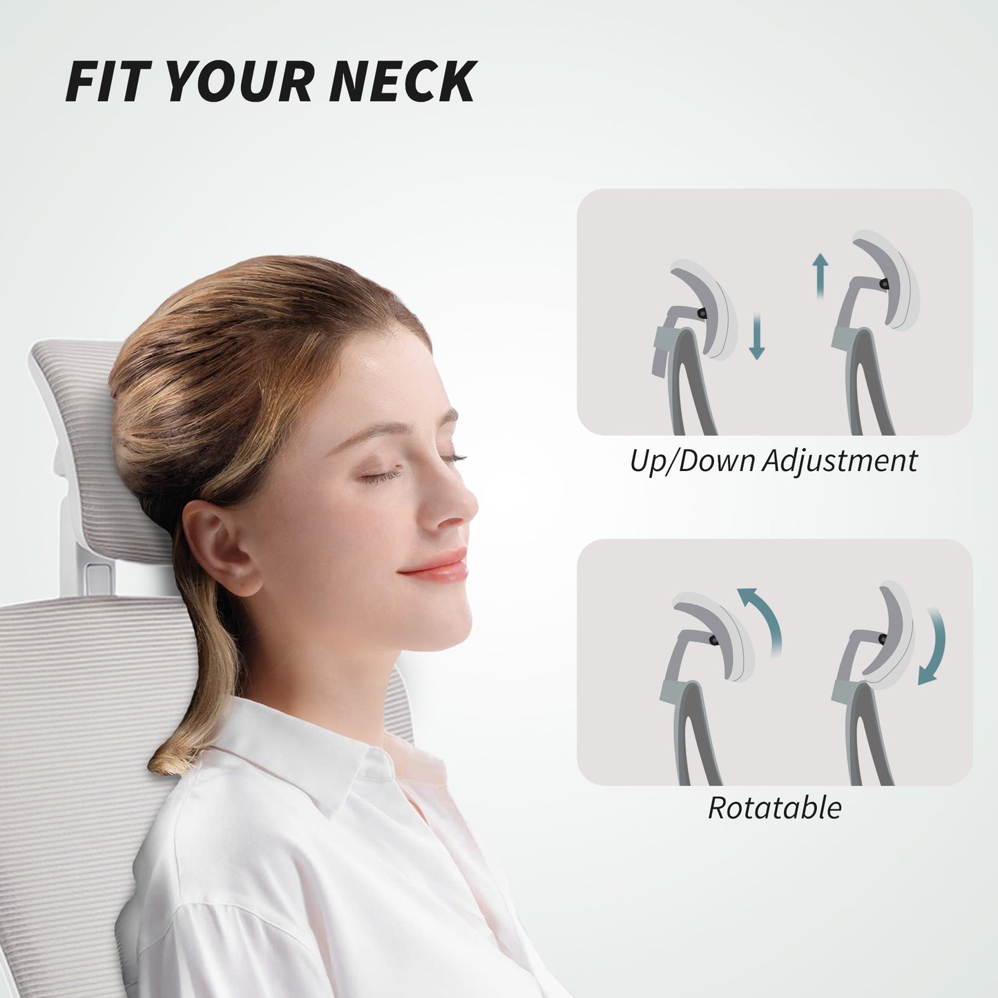 Ergonomic Office Chair, Mesh Desk Chair with Adjustable Headrest, Lumbar Support and Height, Flip-Up Armrests, Grey