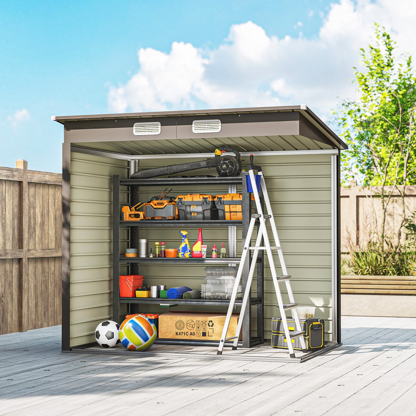 6 x 4FT Galvanized Garden Storage Shed, Metal Outdoor Shed with Double Doors and 2 Vents, Light Grey