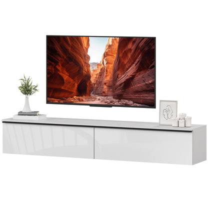 Wall-Mounted Floating TV Stand with Storage - High Gloss White