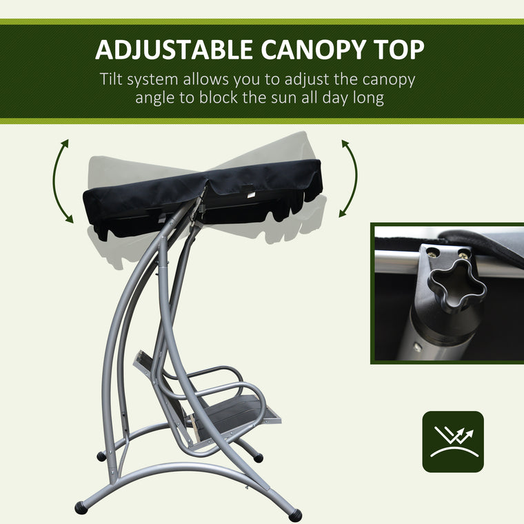 Black 3-Seater Outdoor Swing Bench with Adjustable Canopy