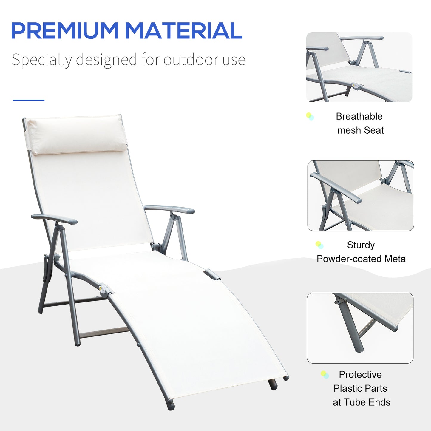Outdoor Folding Chaise Lounge Chair Steel Portable Recliner with 7 Adjustable Backrest Positions, Red